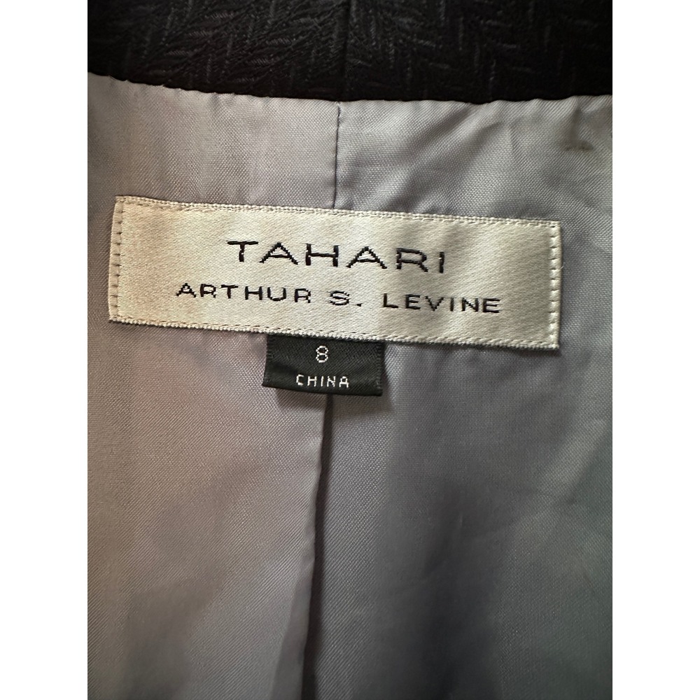 Vintage Tahari Levine Blazer 8 Black Herringbone Wide Collar Zip Pocket Jacket - Picture 12 of 15